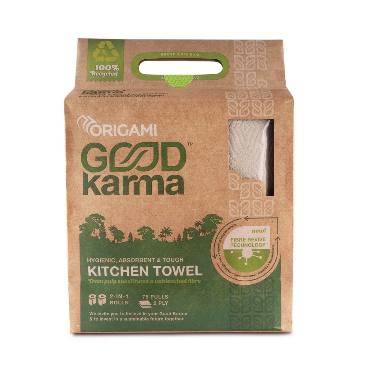 Recycled Kitchen Towel - 2 Ply - 75 pulls per roll | Pack of 4 rolls | Verified Sustainable by Brown Living™