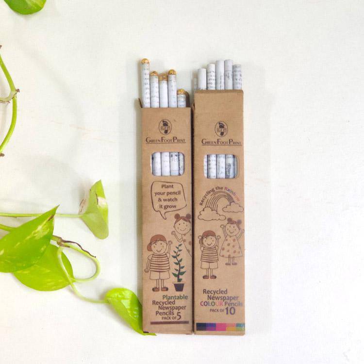 Recycled Newspaper Colour pencils and Plantable Seed pencils Combo | Verified Sustainable by Brown Living™