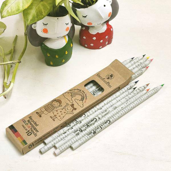 Buy Recycled News paper Colour Pencils - Set of 10 pencils x 2 packs | Shop Verified Sustainable Products on Brown Living