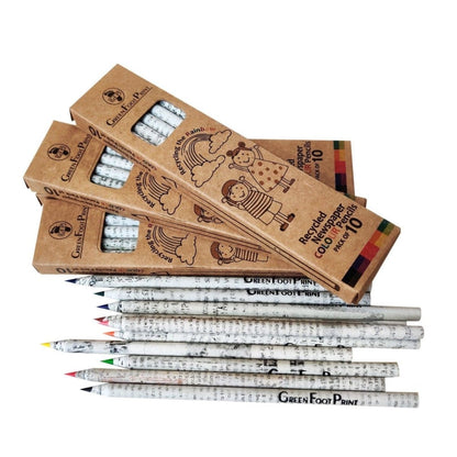 Recycled News Paper Colour Pencils - Set of 10 Pencils x 2 Packs | Verified Sustainable by Brown Living™