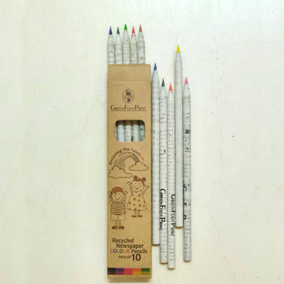 Recycled News Paper Colour Pencils - Set of 10 Pencils x 2 Packs | Verified Sustainable by Brown Living™