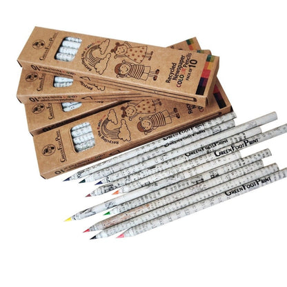 Recycled News Paper Colour Pencils - Set of 10 Pencils x 2 Packs | Verified Sustainable by Brown Living™