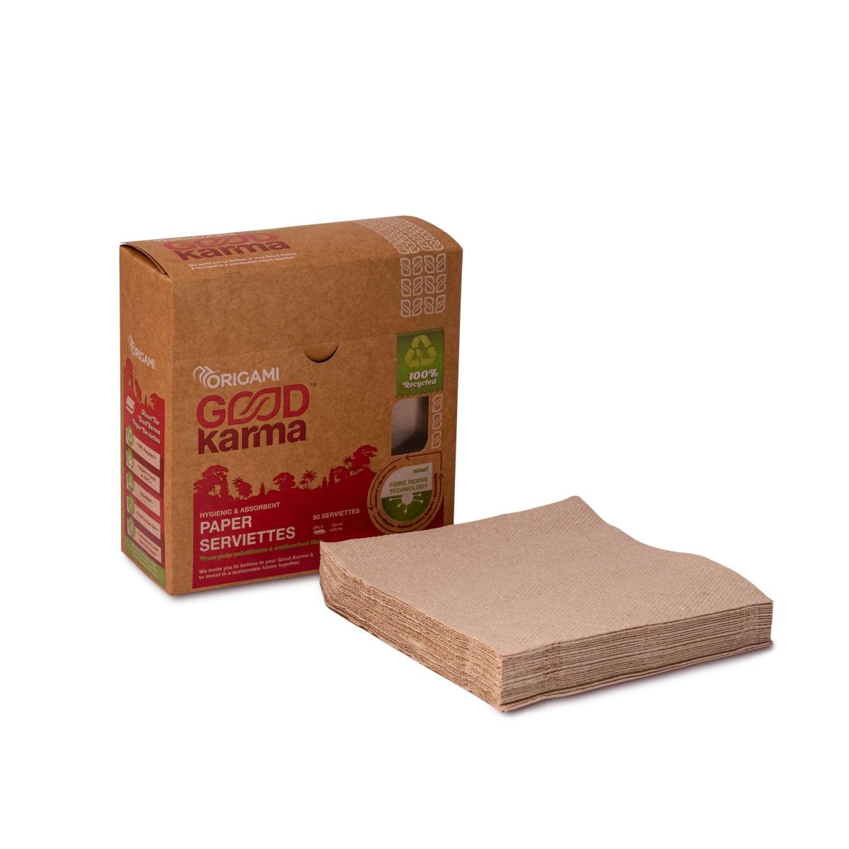 Recycled Serviettes - 2 ply x 50 pulls | 32*32cm | Pack of 4 | Verified Sustainable by Brown Living™