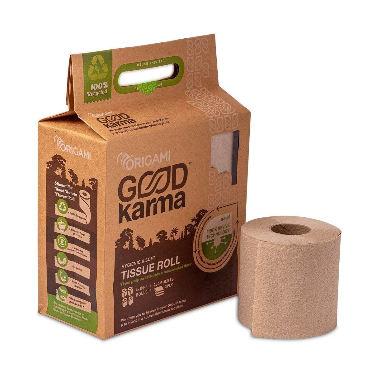 Recycled Toilet Roll - 3 Ply Tissue - 260 pulls per roll 4 in 1 | Verified Sustainable by Brown Living™