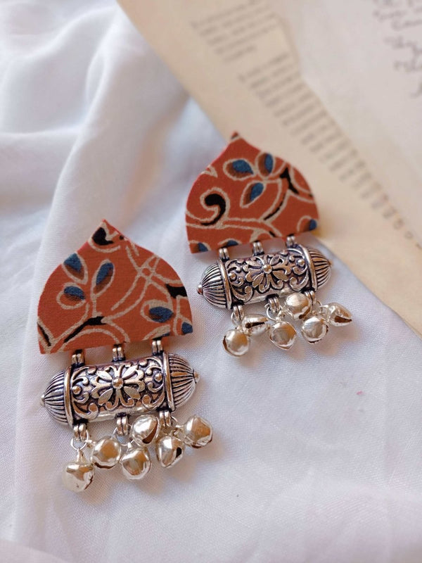 Buy Red and Silver Fabric Ghungroo Earrings | Shop Verified Sustainable Womens earrings on Brown Living™
