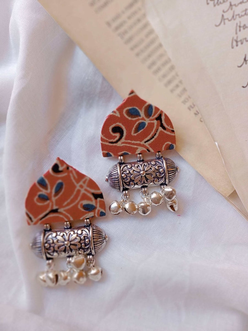Buy Red and Silver Fabric Ghungroo Earrings | Shop Verified Sustainable Womens earrings on Brown Living™