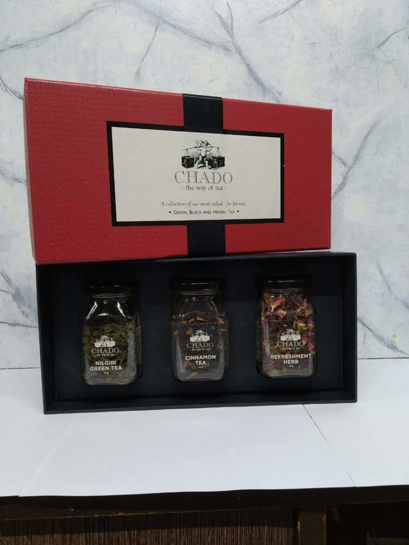 Buy Red & Black Box Tea Box Gift Hamper With Glass Bottles | Shop Verified Sustainable Gift Hampers on Brown Living™