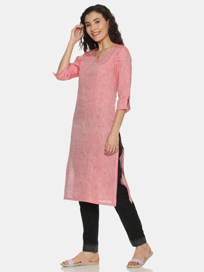 Buy Red Colour Solid Hemp Straight Long Kurta For Women | Shop Verified Sustainable Products on Brown Living