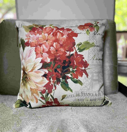 Red Floral Cushion Cover | Upcycled Linen | Verified Sustainable by Brown Living™