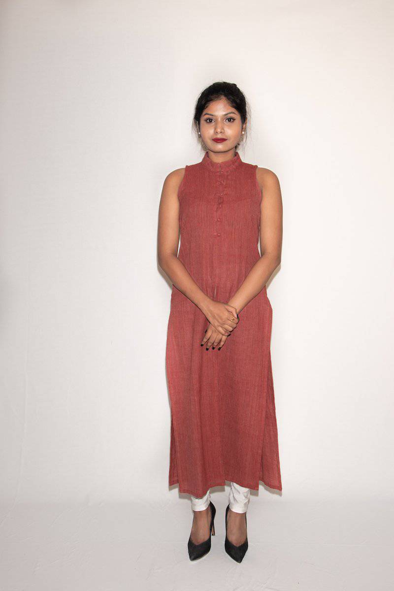 Buy Red Front Slit Kurti | Shop Verified Sustainable Products on Brown Living