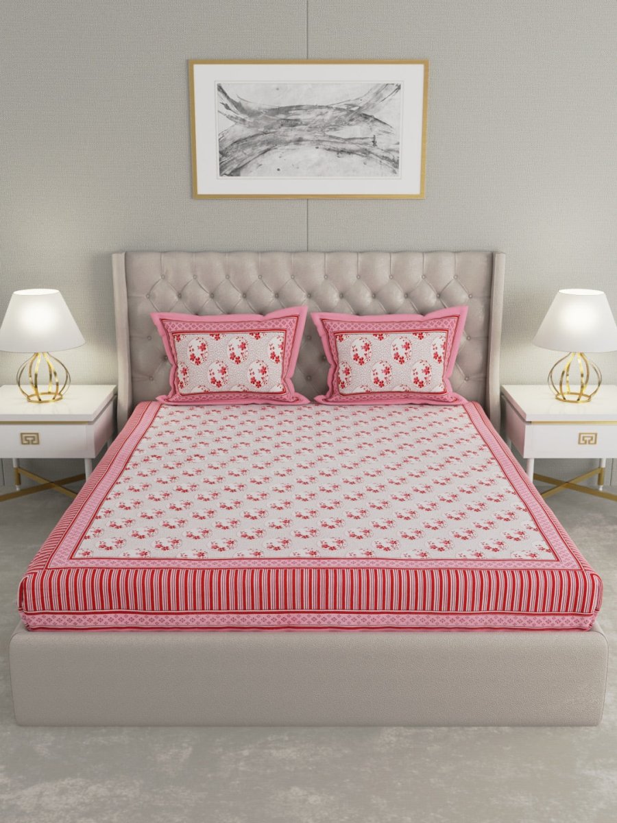 Red Hand Block Print Pure Cotton King Size Bedding Set | Verified Sustainable by Brown Living™