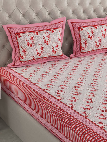 Red Hand Block Print Pure Cotton King Size Bedding Set | Verified Sustainable by Brown Living™