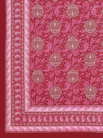 Red Interiors Hand Block Printed Cotton Queen Size Bedding Set | Verified Sustainable by Brown Living™