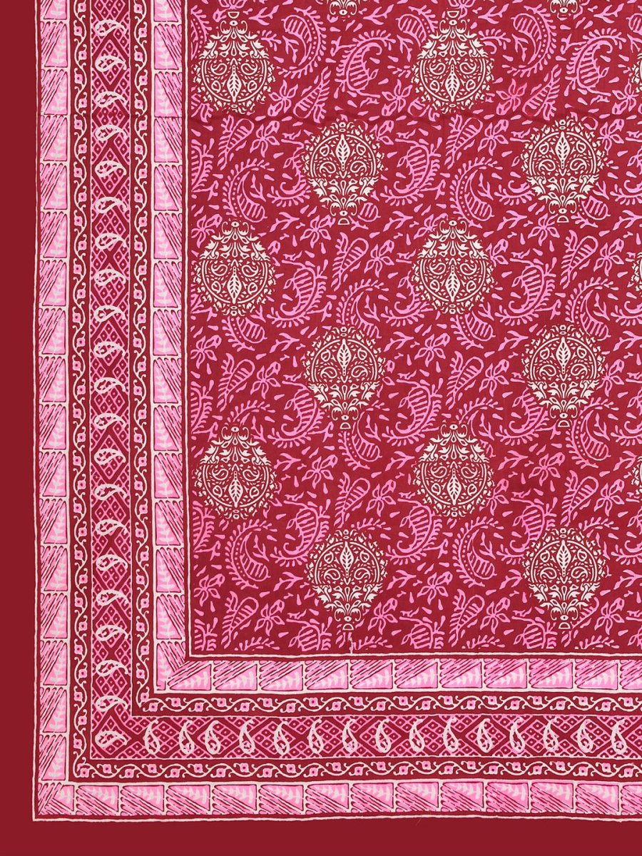 Red Interiors Hand Block Printed Cotton Queen Size Bedding Set | Verified Sustainable by Brown Living™