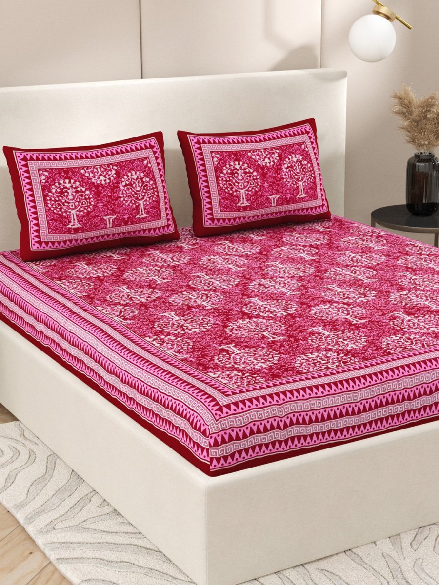 Red Interiors Hand Block Printed Cotton Queen Size Bedding Set | Verified Sustainable by Brown Living™