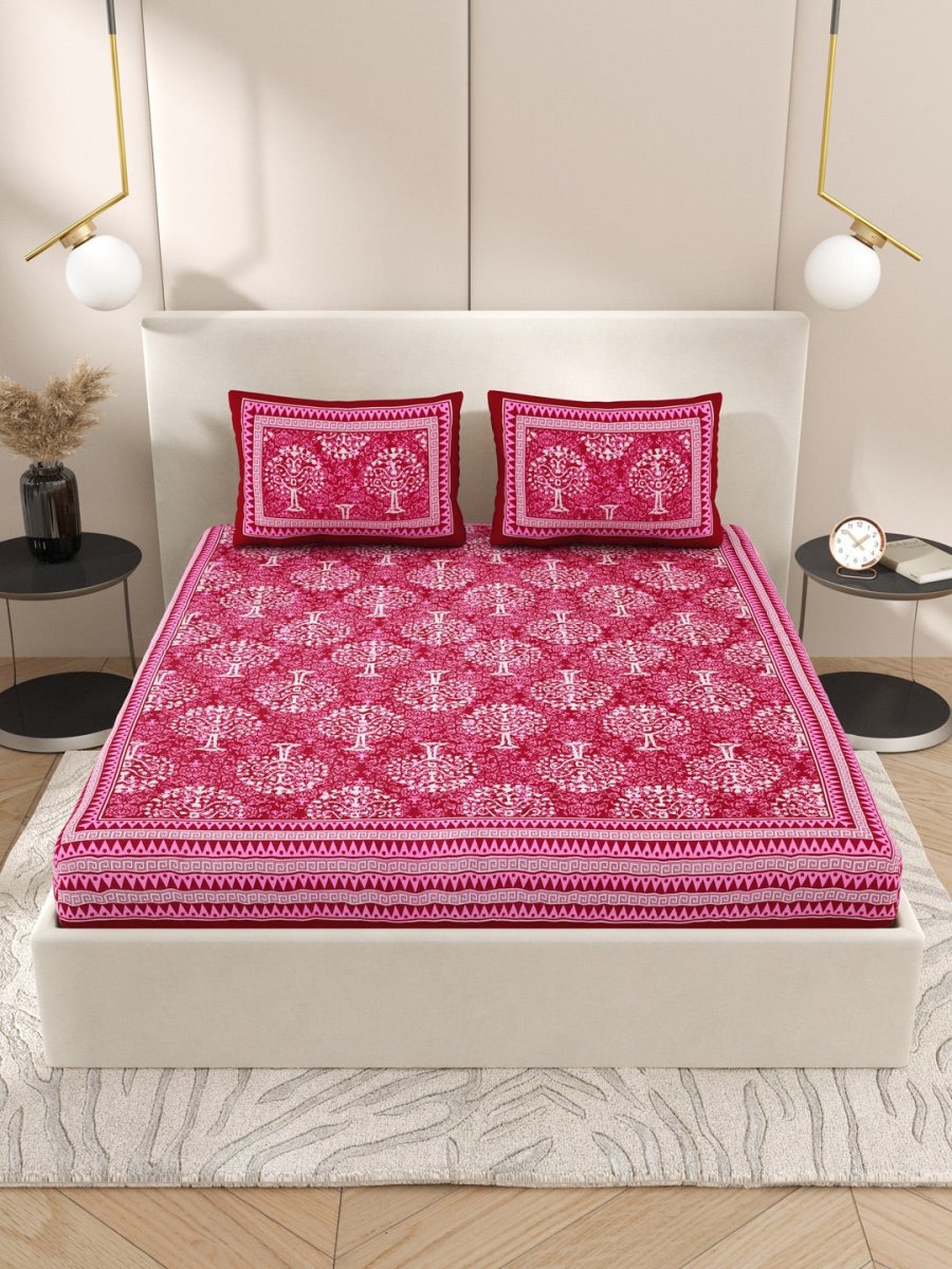 Red Interiors Hand Block Printed Cotton Queen Size Bedding Set | Verified Sustainable by Brown Living™