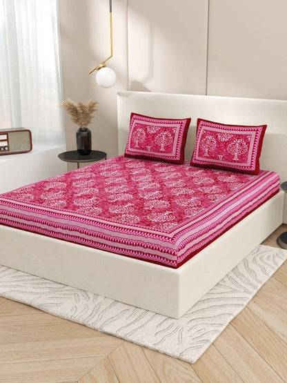 Red Interiors Hand Block Printed Cotton Queen Size Bedding Set | Verified Sustainable by Brown Living™