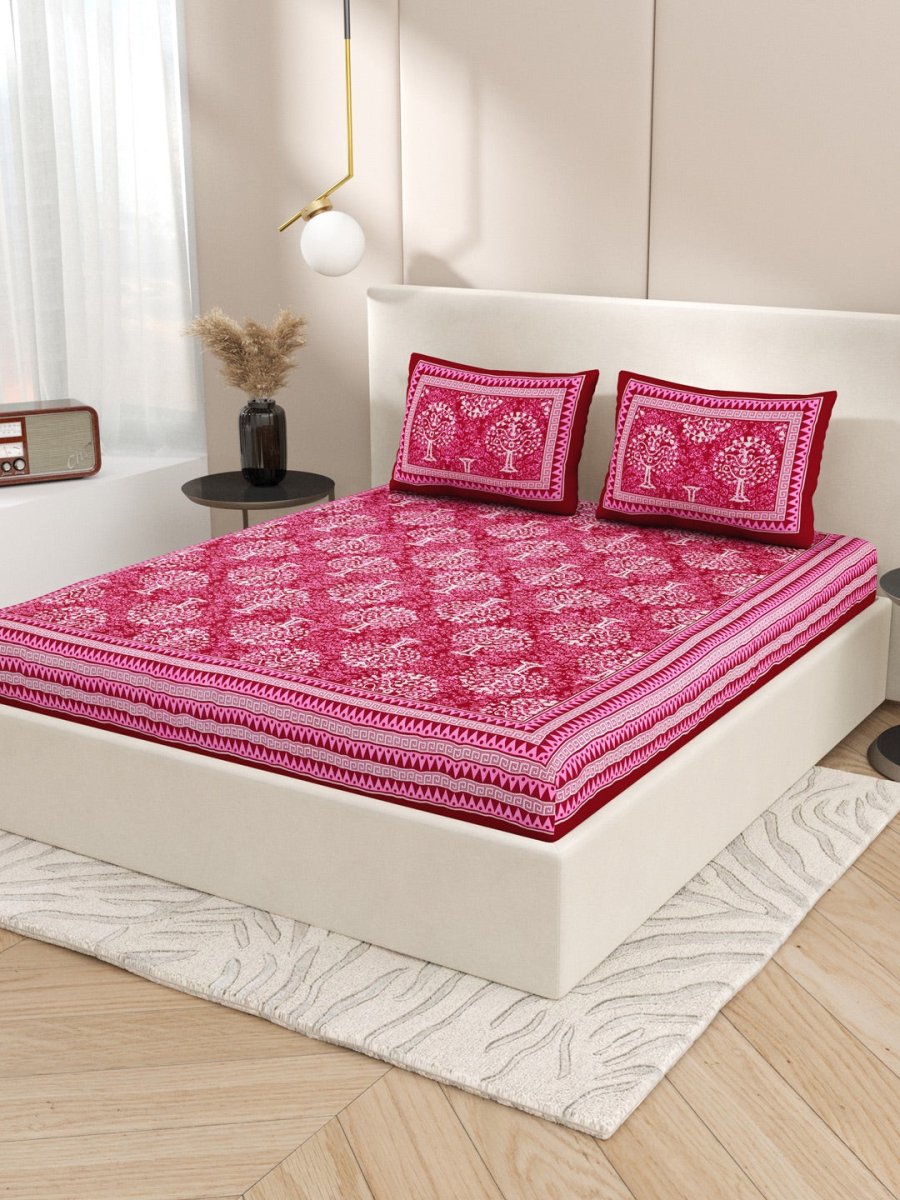 Red Interiors Hand Block Printed Cotton Queen Size Bedding Set | Verified Sustainable by Brown Living™