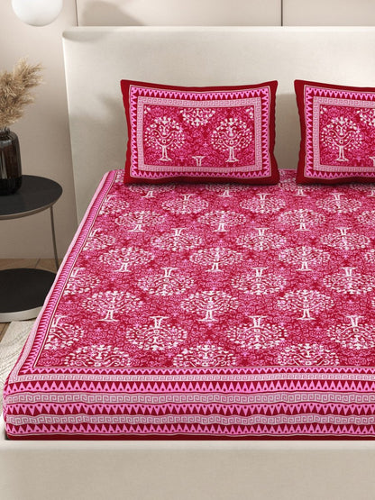 Red Interiors Hand Block Printed Cotton Queen Size Bedding Set | Verified Sustainable by Brown Living™