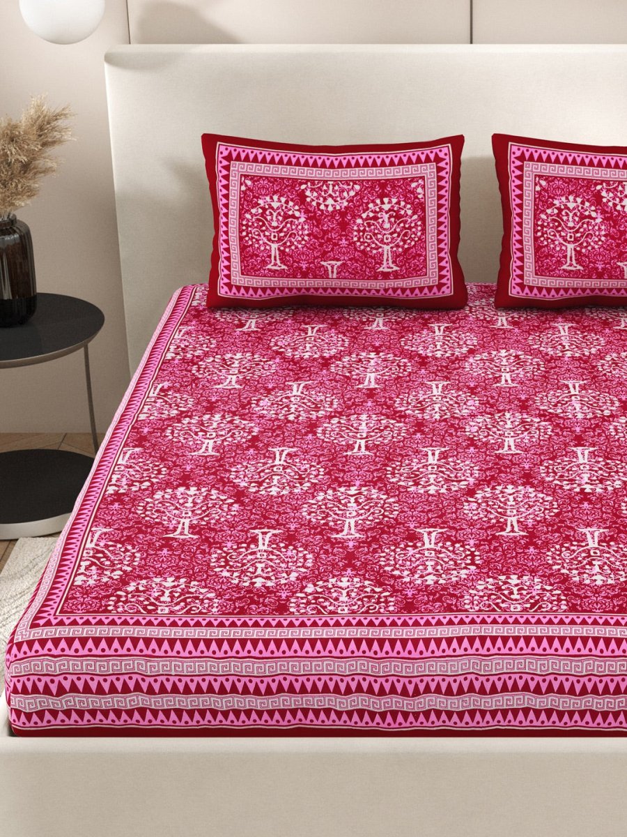 Red Interiors Hand Block Printed Cotton Queen Size Bedding Set | Verified Sustainable by Brown Living™