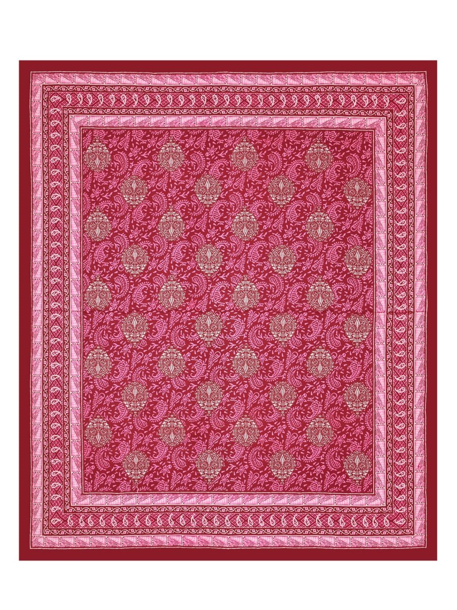 Red Interiors Hand Block Printed Cotton Queen Size Bedding Set | Verified Sustainable by Brown Living™