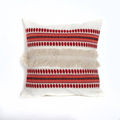 Red Jacquard & Frill Cushion Cover - Size 16x16 inches Pack of 1 | Verified Sustainable by Brown Living™