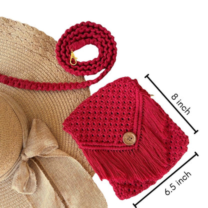 Red Macrame Mobile Sling Bag | Verified Sustainable by Brown Living™