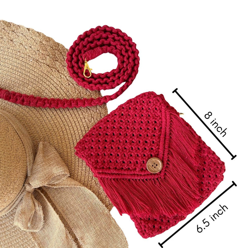 Red Macrame Mobile Sling Bag | Verified Sustainable Bags on Brown Living™