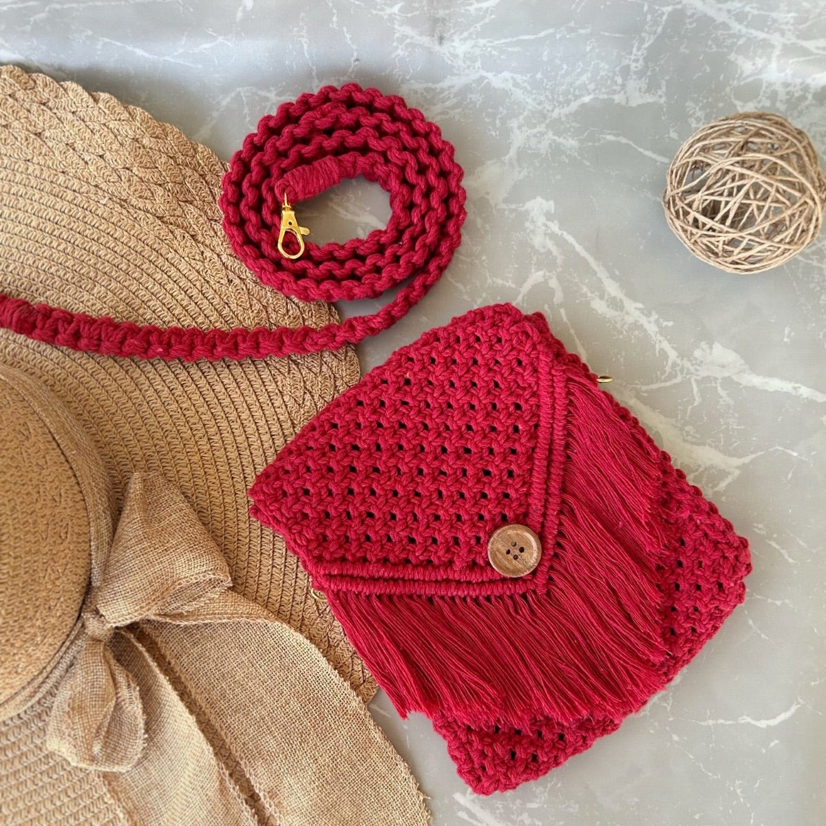 Red Macrame Mobile Sling Bag | Verified Sustainable by Brown Living™