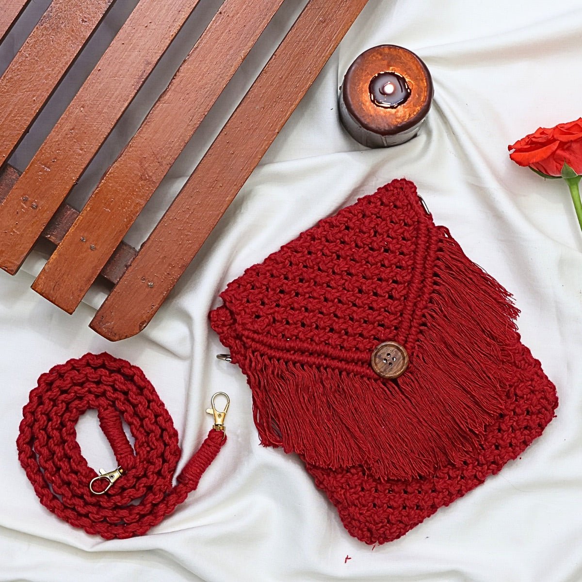 Red Macrame Mobile Sling Bag | Verified Sustainable by Brown Living™