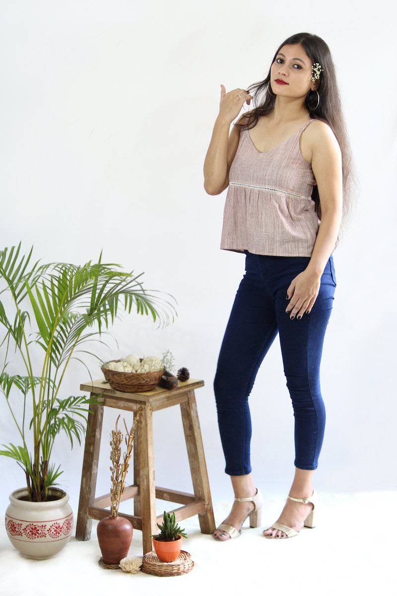 Buy Red Strappy Peplum Top | Shop Verified Sustainable Products on Brown Living