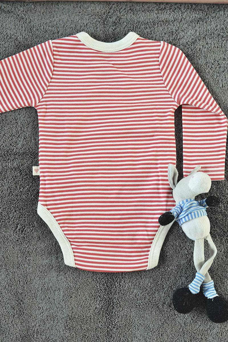 Buy Red Striped Unisex Full Sleeve Kimono Onesie In Organic Cotton | Shop Verified Sustainable Kids Onesies on Brown Living™