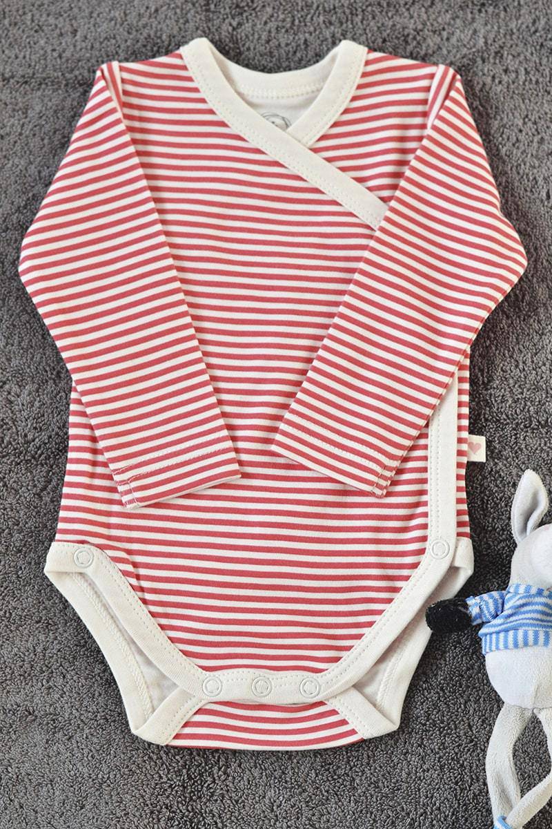 Buy Red Striped Unisex Full Sleeve Kimono Onesie In Organic Cotton | Shop Verified Sustainable Kids Onesies on Brown Living™