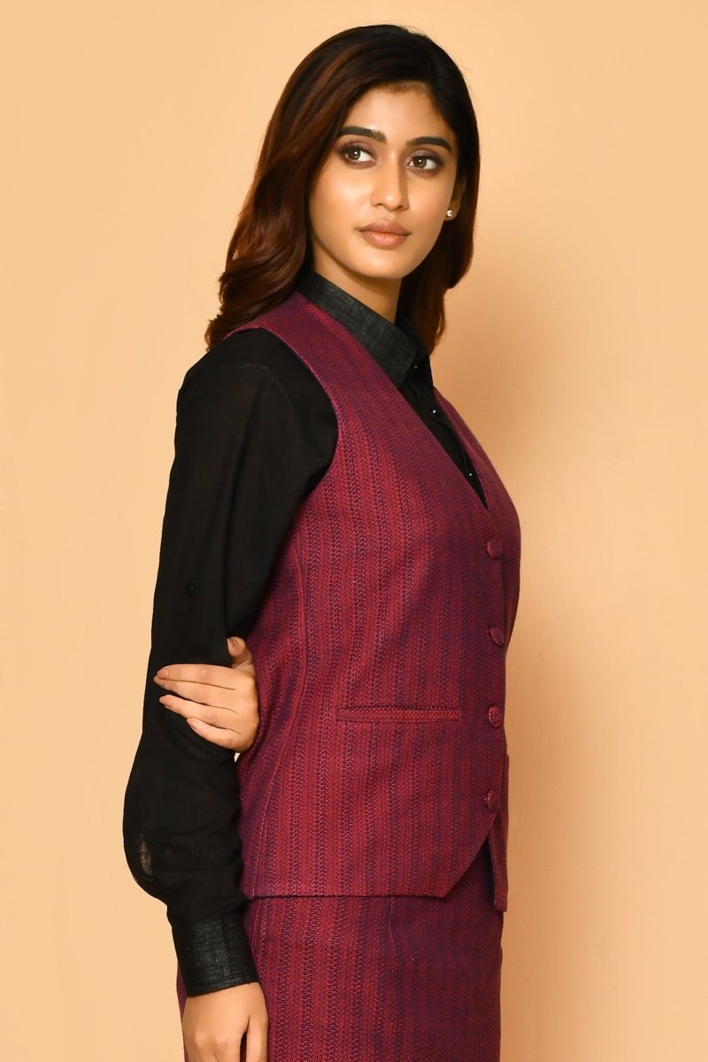 Buy Red V-Neck Waist Coat Cotton Jacket for Ladies | Shop Verified Sustainable Womens Jacket on Brown Living™