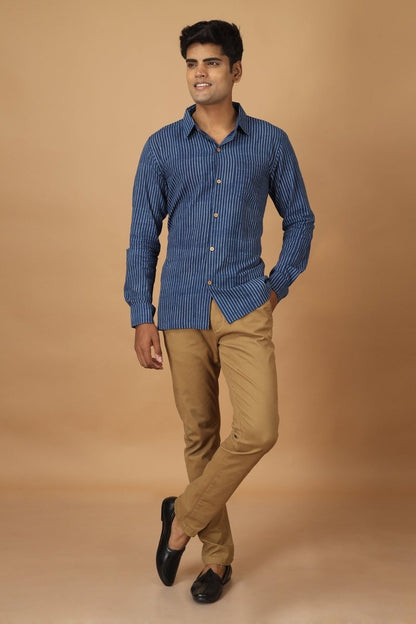 Rekh Dabu Indigo Mens Cotton Shirt | Verified Sustainable by Brown Living™