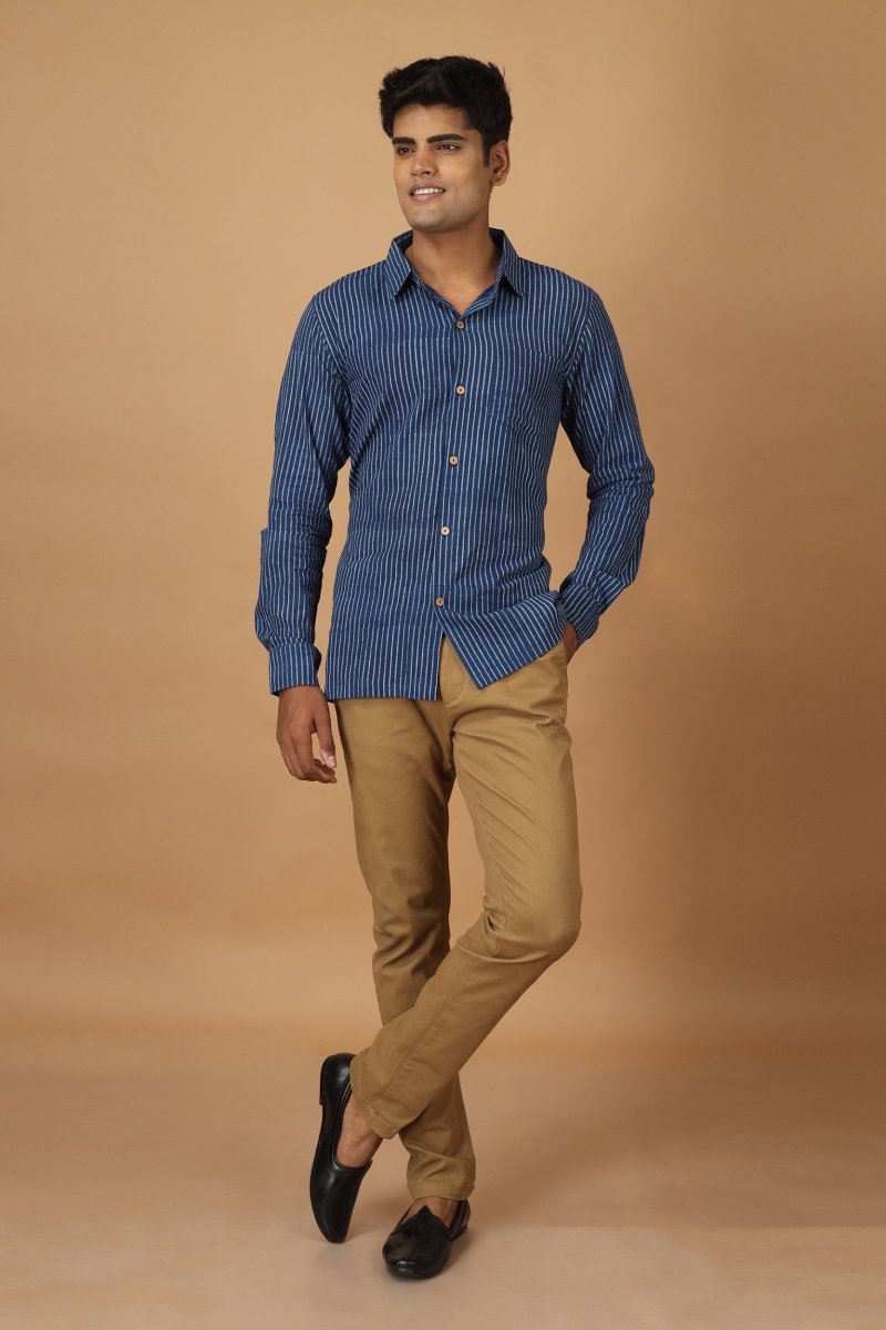 Buy Rekh Dabu Indigo Mens Cotton Shirt | Shop Verified Sustainable Mens Shirt on Brown Living™