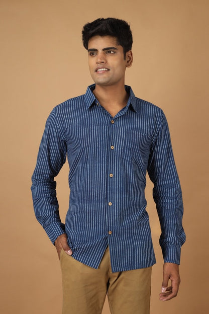 Rekh Dabu Indigo Mens Cotton Shirt | Verified Sustainable by Brown Living™