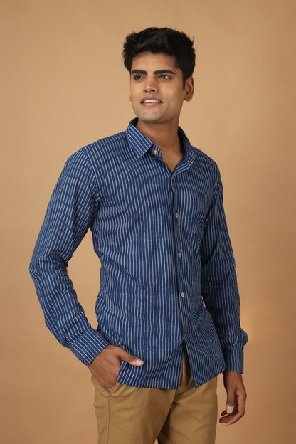 Rekh Dabu Indigo Mens Cotton Shirt | Verified Sustainable by Brown Living™