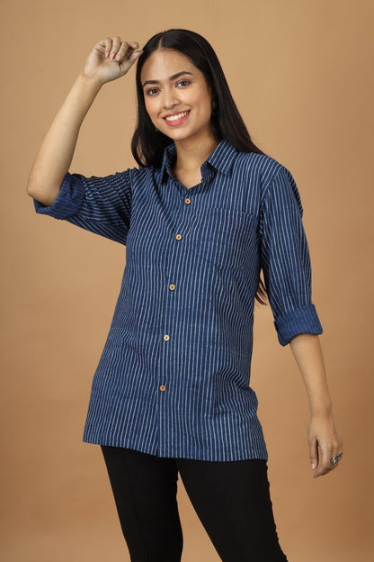 Rekh Dabu Indigo Womens Cotton Shirt | Verified Sustainable by Brown Living™