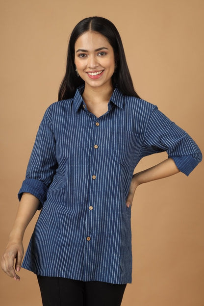 Rekh Dabu Indigo Womens Cotton Shirt | Verified Sustainable by Brown Living™