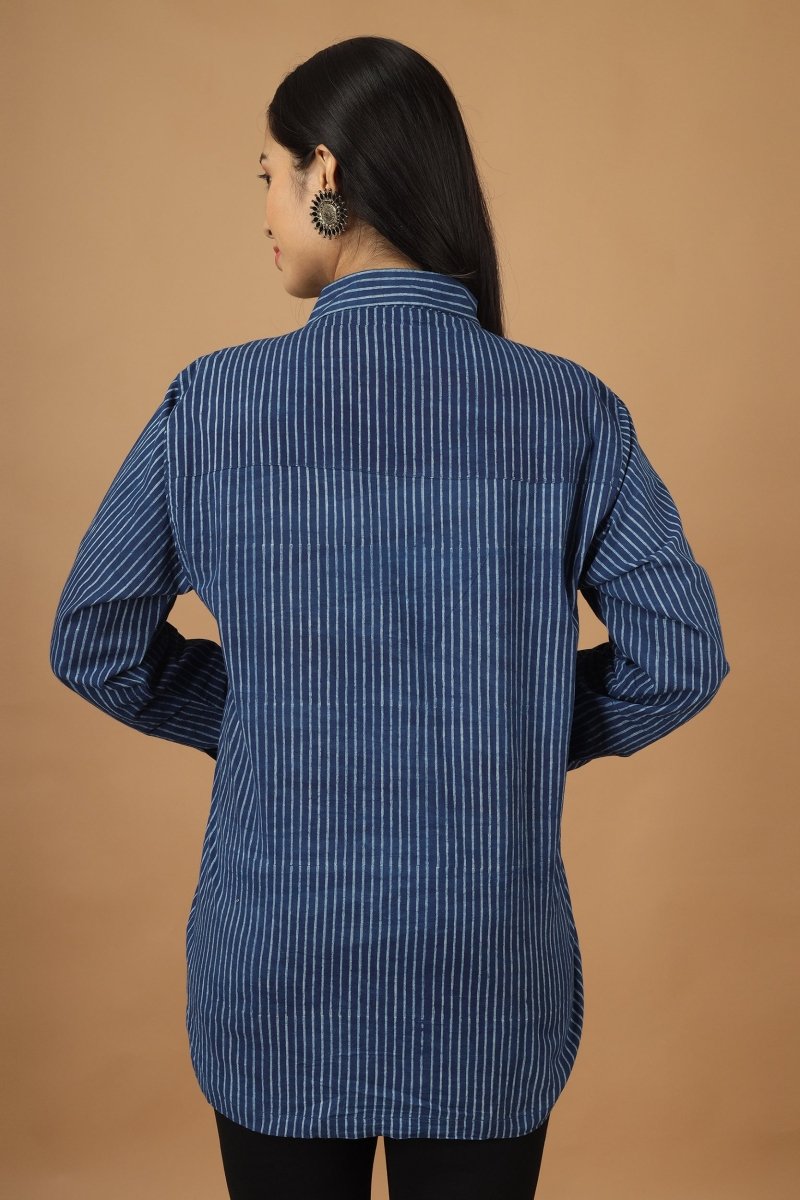 Buy Rekh Dabu Indigo Womens Cotton Shirt | Shop Verified Sustainable Womens Shirt on Brown Living™