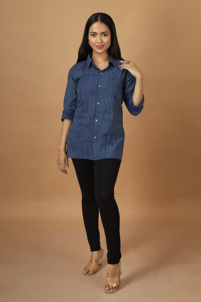 Rekh Dabu Indigo Womens Cotton Shirt | Verified Sustainable by Brown Living™