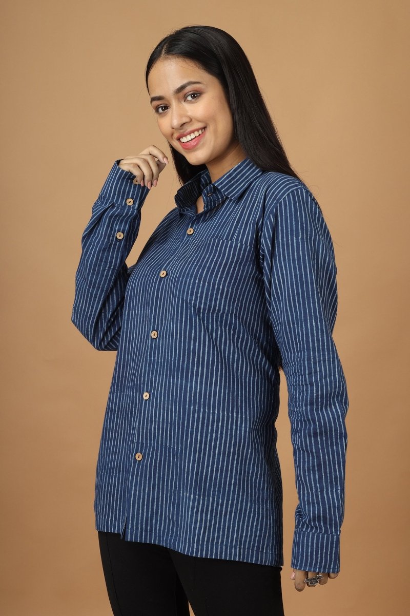 Rekh Dabu Indigo Womens Cotton Shirt | Verified Sustainable by Brown Living™