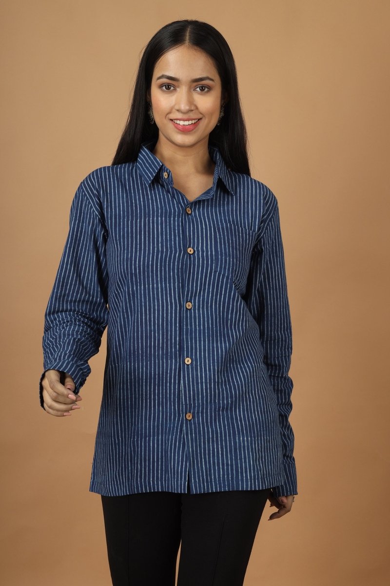 Rekh Dabu Indigo Womens Cotton Shirt | Verified Sustainable by Brown Living™