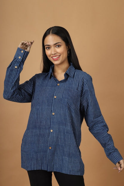 Rekh Dabu Indigo Womens Cotton Shirt | Verified Sustainable by Brown Living™