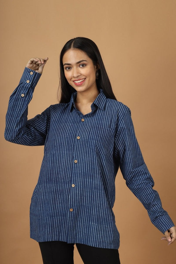 Buy Rekh Dabu Indigo Womens Cotton Shirt | Shop Verified Sustainable Womens Shirt on Brown Living™