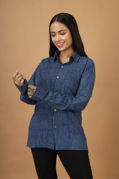 Rekh Dabu Indigo Womens Cotton Shirt | Verified Sustainable by Brown Living™