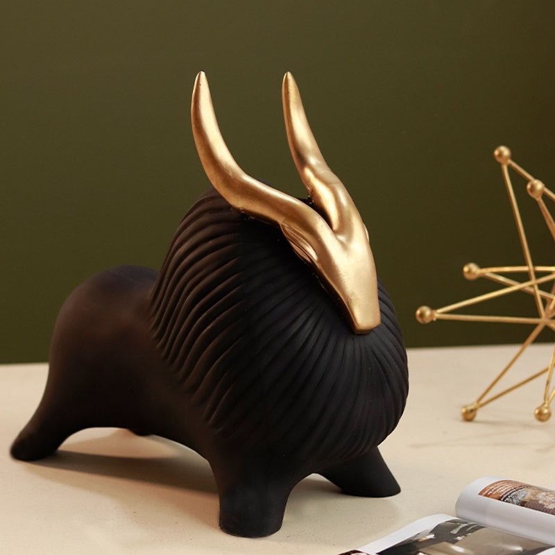 Resin Golden Horned Yak figurines - Black – Wall Decor on Brown Living™. SKU: 337512. Img 2.