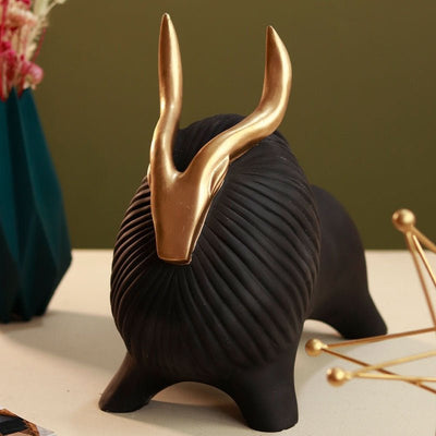 Resin Golden Horned Yak figurines - Black – Wall Decor on Brown Living™. SKU: 337512. Img 1.