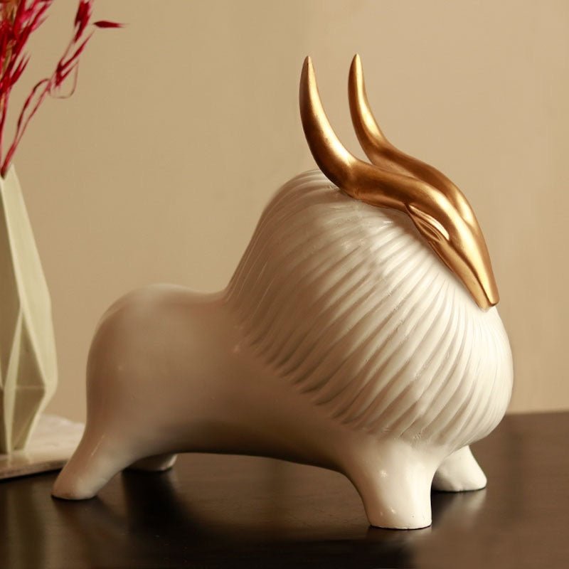 Buy Resin Golden Horned Yak Figurines-White | Shop Verified Sustainable Wall Decor on Brown Living™